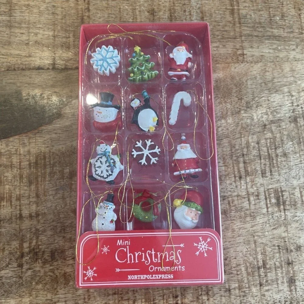 Mini Resin Christmas Ornaments Set of 12 Classic Christmas Decorations Small
